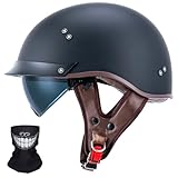 VCOROS Half Helmet Motorcycle DOT Approved Open Face Helmet with Sun Visor and Quick Release Buckle for Adults Men and Women(F07A Matte Black,M)