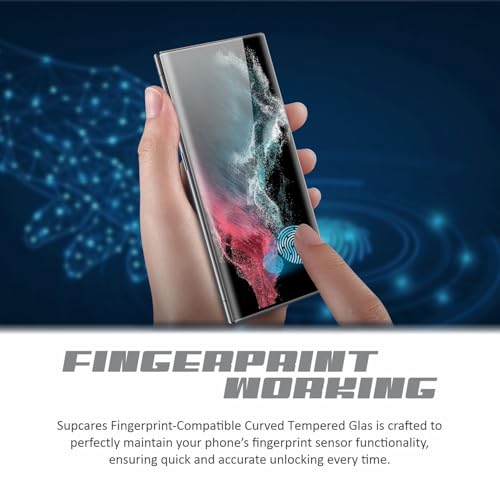 Image of SupCares Military-Grade Curved Full Glue Tempered Glass Screen Protector for Samsung Galaxy S22 Ultra (6.8 Inch) With Easy Self Installation Kit | Fingerprint Working | Edge to Edge Coverage | Black