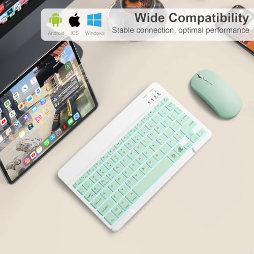 TopPerfekt Slim Lightweight Bluetooth Keyboard with 7-Color Backlit Compatible and Mouse Wireless, Rechargeable Mini Small Travel, for iPad Pro Air Mini, Tablet iOS Android Windows Computer - Green by TopPerfekt - Used condition - Image 5