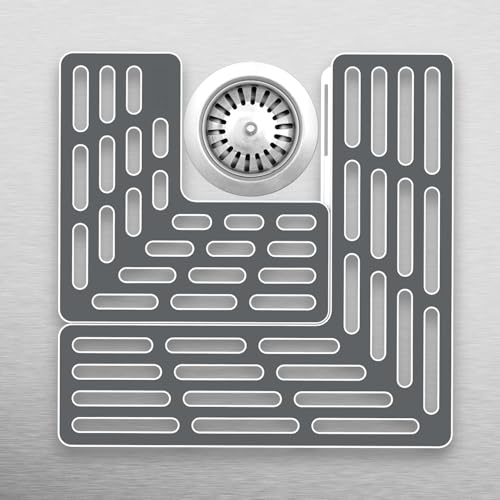 Joseph Joseph Sink Saver: alfombrilla protectora ajustable para fregadero de cocina de 2 piezas con patas antideslizantes, color gris - imagen 4