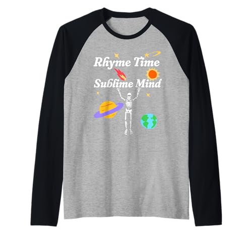 Tiempo de Rima Mente Sublime Esqueleto Cósmico Diseño Camiseta Manga Raglan