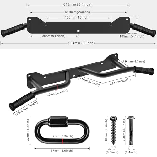 SELEWARE Heavy Duty Wall Mounted Doorway Pull Up Bar Multifunctional Joist Mount Chin Up Bar with Resistance Band Hooks for Home Gym Workouts, Fully Welded Steel Construction Support to 600LBS by SELEWARE - Used condition - Image 7