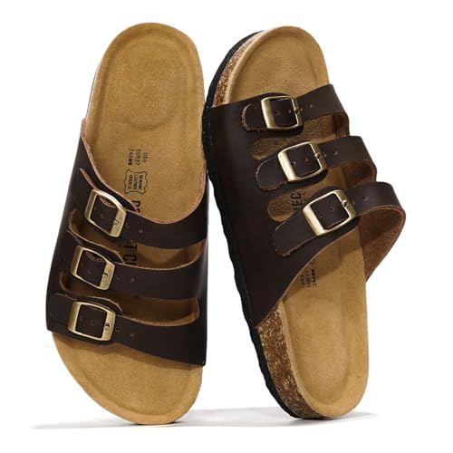 Project Cloud Genuine Leather Summer Sandals for Women 2025 - Memory Foam & Cork Footbed Beach Vacation Essentials Womens Sandals Comfortable Lightweight Slides for Women Footwear (Capri)