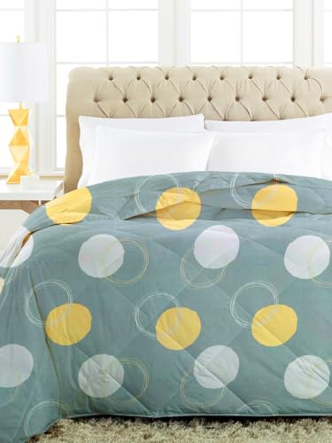 Image of HOMEKART 220 GSM Premium Reversible Microfiber AC Comforter for Single Bed | Soft, Lightweight & Breathable All-Season 3-Layer Quilted Blanket (150 cm x 225 cm, Polkadot, Grey and White)