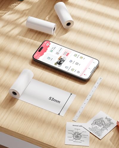 Image of T02 M02X S002 AHM2 53mm Non-Adhesive Color Thermal Sticker Paper | 50mmx3.5mm, Strong Sticky, DIY Journal, Color Labels, Keep for 20 Years, 3 Rolls