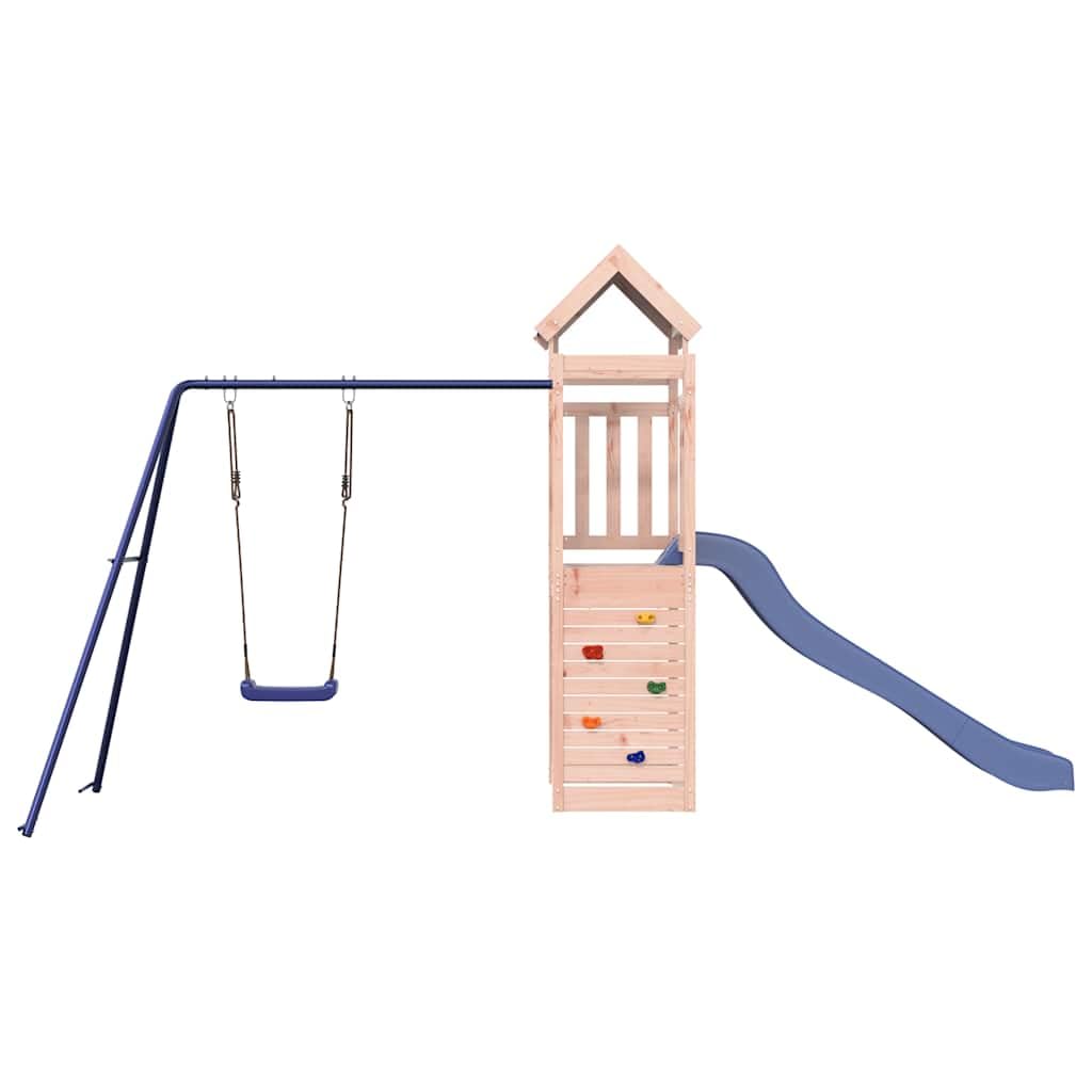 Spielturm Massivholz Douglasie mit Schaukel, Wellenrutsche, Kletterwand und Sandkasten, Outdoor Kinderspielgerät für Garten, wetterfestes Klettergerüst mit stabilem Holzrahmen