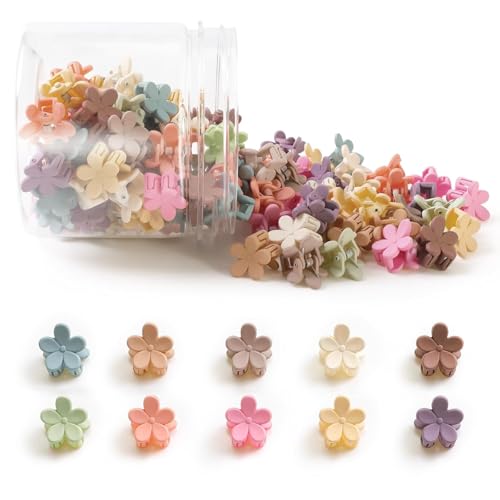 100 Stück Blumen Haarklammern Kunststoff Mini Haarklammer Clips 1.3x1.3cm Klein Blumen Haarspangen Bunte Niedliche Haarspange Mit Starker Halt Kleine Krallen für Frauen Damen Feines Dünnes Dickes Haar