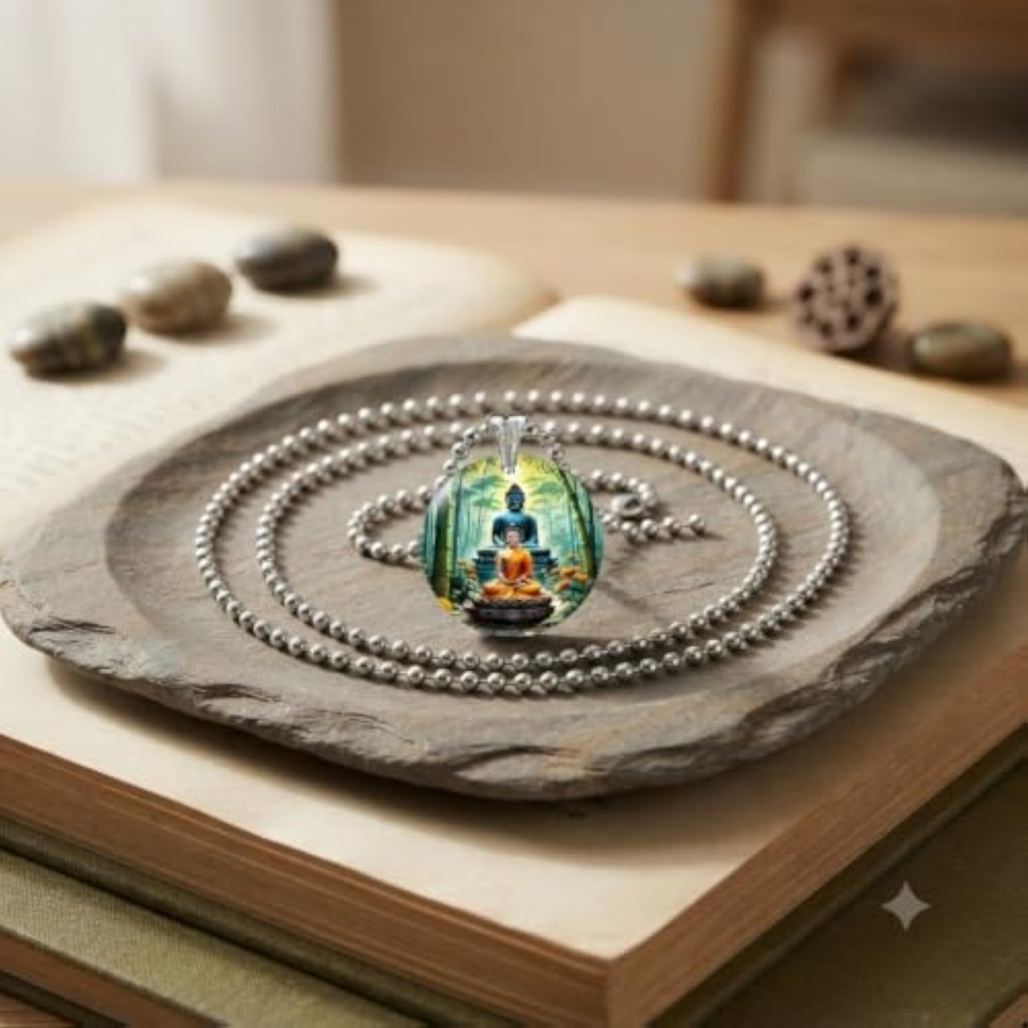Meditating Lord Buddha Acrylic Pendant with Bead Chain
