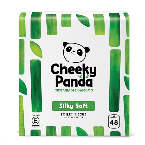 The Cheeky Panda Bambus Toilettenpapier 3-Lagig Großpackung | 48 Rollen x 200 Blatt | Klopapier Plastikfrei Verpackt | Eco WC Papier