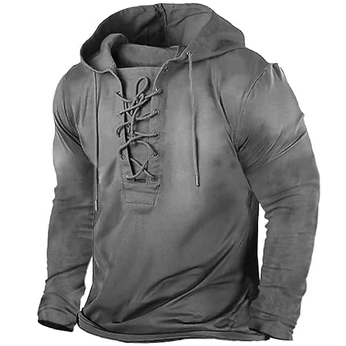 21Grams Men's Long Sleeve Fashion Athletic Hoodies, Outdoor Military Tactical Hoodie For Men, Lightweight Warm Sweatshirt Pullover With Lace Up For Sports Office Home Camp Dark Gray #TOP6