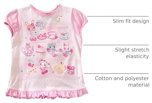 Image of Sweet Crop Top Cartoon Print Harajuku Contrast Color T-Shirt Women Y2k Aesthetic Slim Ruffled Tee