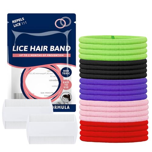 Swiftctrl 20 elastici per capelli anti-pidocchi, con 2 pettini dentali extra fini contro i pidocchi, elastici colorati, aiutano a prevenire la protezione dei pidocchi