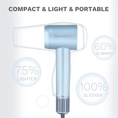 ZQIAN BEAUTY Hair Dryer, High-Speed Blow Dryer with 110,000 RPM Brushless Motor, 200 Million Negative Ionic Hair Dryer, Fast Drying Low Noise Hairdryer with Magnetic Concentrator Nozzle (Silver Blue) - Thumbnail 6
