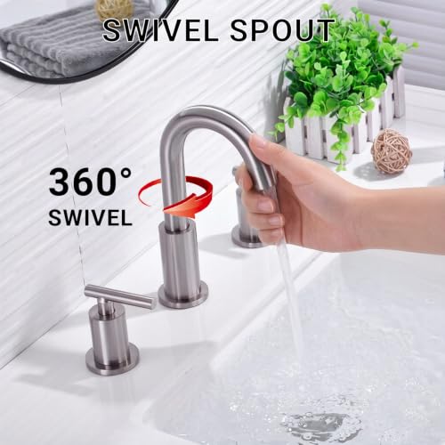 TRUSTMI 8" Widespread Bathroom Faucet Brushed Nickel, Swivel Spout & Drain by TRUSTMI - Used condition - Image 3