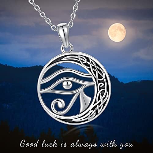 Eye of Horus Necklace 925 Sterling Silver Moon Pendant Necklace Egyptian Eye of Horus Amulet Jewellery Gifts for Women Girls Men