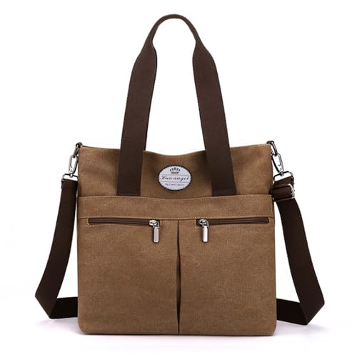 Image of HUA ANGEL Women's Canvas Tote Bag Lightweight Crossbody Purse Multi-Pocket Durable Handbags for Work College Shopping Beach