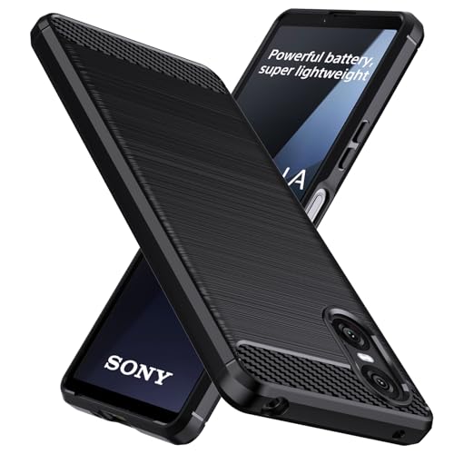 Natbok Military-Grade Shockproof Case for Sony Xperia 10 VI, Carbon Fiber Texture, Soft Flexible TPU Slim Anti-Scratch Cover, Black