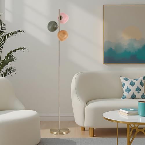 Velooke Hand-Blown Globe Glass Lamp Collection, 63" Floor Lamp with 3 Globes, Artistic Modern Lighting with Matte Black Or Antique Bronze Finish, G9 Socket, for Living Room, Bedroom Decor