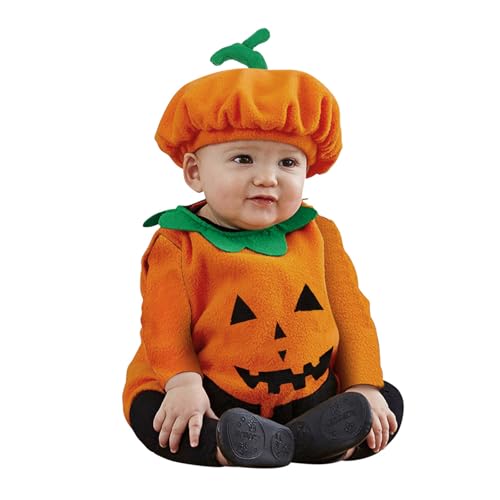 Generisch Conjunto de 2 peças para meninos, meninas, Halloween, abóbora, forro polar, manga comprida, conjunto de 2 peças, disfarces, cosplay, fato de batismo para bebé, 68 (laranja, 3-6 meses)