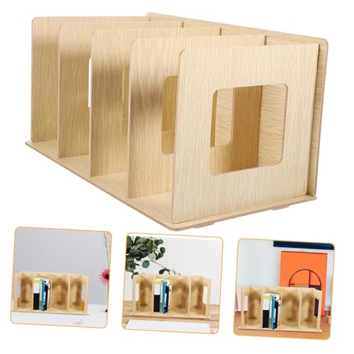 Homoyoyo Wooden Tabletop Book Stand and Vinyl Record Organizer Stylish Oak Desktop Display Rack for Books Magazines and Vinyl Records Sturdy Design Strong Load-Bearing Capacity