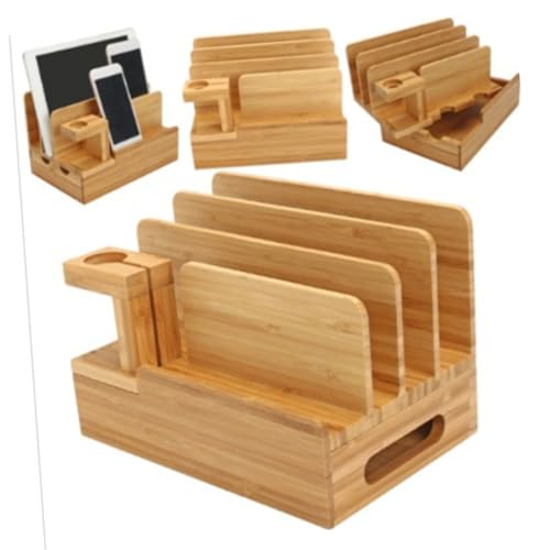 Veemoon Charging Display Mobile Organizer Tablet Charging Station Device Organizer Charging Stand Bracket Charger Holder Desktop Ornaments Bamboo