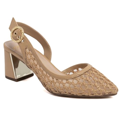 Jones New York Sandalias de tacón para mujer, zapatos de vestir de tacón de bloque con hebilla, puntera abierta, puntera cerrada, calzado elegante y cómodo para eventos formales, fiestas y bodas