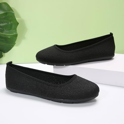 Women's Shallow Mouth Slip On Flats Knit Mesh Breathable Eyelet Ballet Flats Casual Low Wedge Heel Round Toe Shoes3