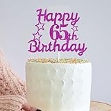 Happy 65th Birthday Cake Toppers Purple Glitter, Cheers to 65 Years Old Bday Decoration 65th Anniversary Cake Topper, Sixty-five Theme Cake Decorations for Birthday Anniversary Party