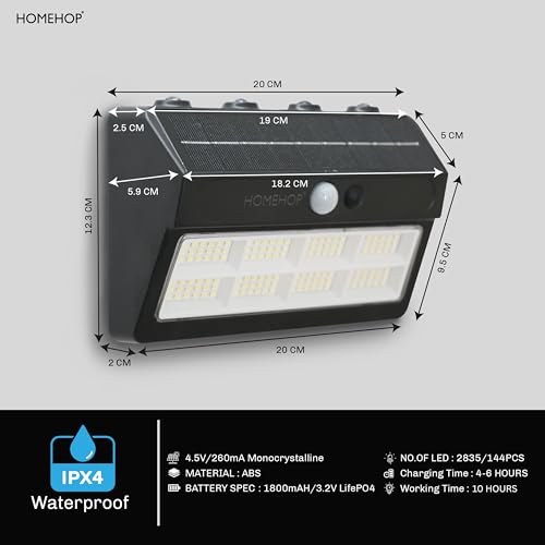 Image of Homehop Solar Light Outdoor Home Garden Automatic Waterproof LED Lamp | Solar Wall light Motion Sensor Security Lighting for Balcony, Pathway, Yard, Patio and Driveaway (1800mAh-ABS-Pack Of Two)