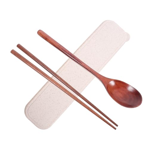 MUELODSIC 楠木携帯用木製箸スプーン 軽量耐久麦わら箱収納付き 向け和風カトラリー 学校遠足アウトドア用