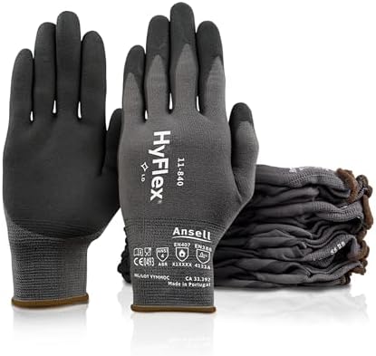 Ansell HyFlex 11-840 Professionelle Arbeitshandschuhe, Rutschfeste Nitril-Beschichtung, Industrie-Schutzhandschuhe für Mechanik, Werkstatt und Montage, Waschbare, Schwarz, Größe XL