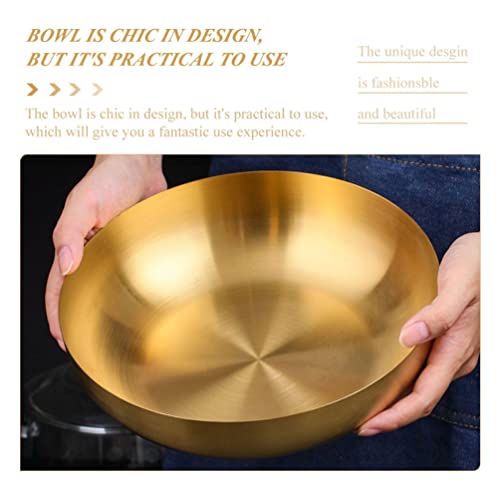 Hemoton Stainless Steel Mixing Bowl 9.4Inch Japanese Ramen Noodle Bowl Gold Metal Soup Bowl Salad Serving Bowl For Fruit Udon Soba Pho Asian Noodles #TOP3