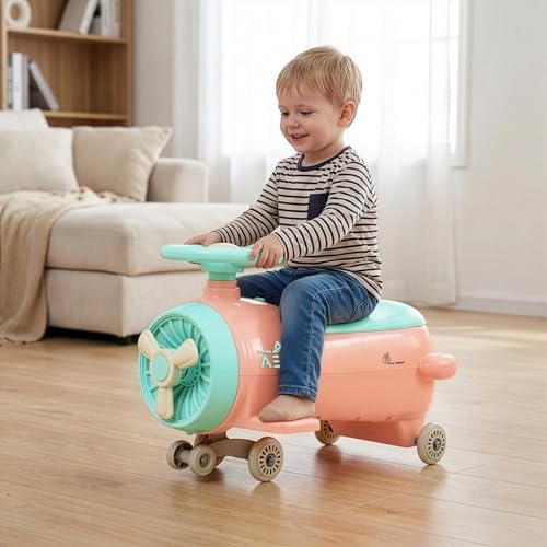 Image of R for Rabbit Iya Iya Aero Ace Swing Car for Kids, 2 in 1 Baby Ride On & Magic Toy Panda Car, ABEC7 Bearing Smooth Wheels with Storage Seat, Ideal for 2+ Years Boys & Girls, Upto 50 Kgs (Peach Green)