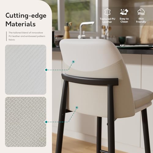 Image of GXJ White Counter Height Bar Stools Set of 2, Dual Textured Seats