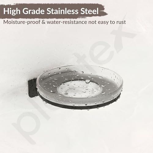 Image of Plantex Single Soap Dish /Stainless Steel Glass Soap Holder /Case /Stand /Soap Bar for Kitchen /Bathroom Accessories - Pack of 1 (Black)
