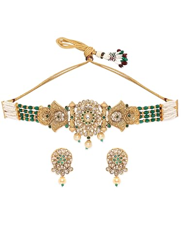 Rubans Gold-Plated Emeral Kundan Stone-Studded Pearl Beaded Choker Jewellery Set For Women (B0D6G92H4Y) Amazon Price History, Amazon Price Tracker
