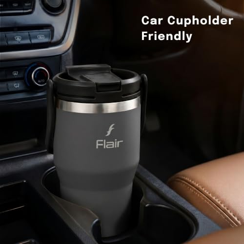 Image of FLAIR Rage Vacuum Insulated Coffee Tumbler 500 ml Black | 2-in-1 Lid (Straw & Sip)| 304 Double Wall Stainless Steel | Leak-Proof Lid | Hot & Cold Travel Mug with Handle | BPA-Free