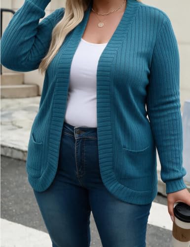 Sherosa Ladies Plus Size Cardigan Sweaters for Business Casual Tea Blue 2X - image 3