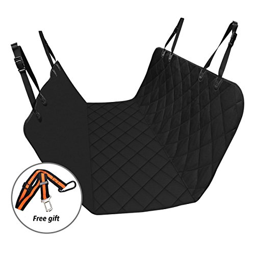 Focuspet Hunde Autoschondecke, Auto Hundedecke Schutzdecke Rückbank Wasserfeste Kratzfeste Fleckfeste rutschfeste Autoschutzdecke Rücksitz mit Sicherheitsgurt Schwarz 148 x 138 cm