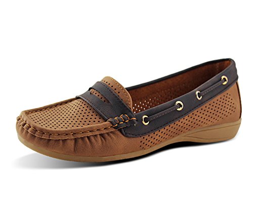 JABASIC Lady Comfort Slip-on Loafers Hollow Driving Flat Shoes(10,Brown)