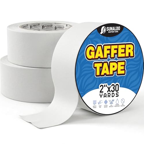 Image of Gaffers Tape Heavy Duty, Easy to Rip, Residue-Free Professional Grade Floor Tape for Electrical Cords, Matte Finish Non Reflective, Weather Resistant (3, White, 2 inch x 30 Yards)