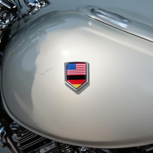 2-Pack USA and Germany Flag Car Chrome 3D Emblem Decal Stickers, Aluminum Alloy Shield Shape, for Cars, Trucks, SUVs – Easy Peel and Stick, Durable, Ideal for USA-Germany Relations