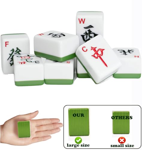 LANYOTA Mahjong-Set Großes Elfenbeinfarbe Ziegeln Mit Arabische Ziffern Fliesen Chinesisches Mahjong-Spielset 146 Tiles Majiang(grün)
