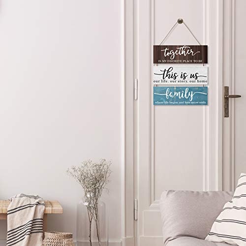 image for Hicarer This is Us Family Sign Wall Decor Together Rustic Wood Hanging