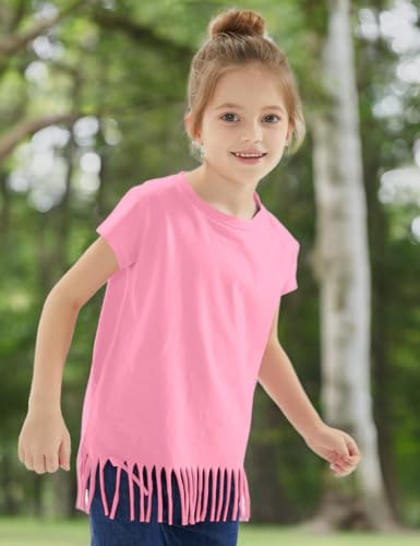 Image of Noomelfish Girls Short Sleeve Fringe T-Shirts Soft Jersey Cotton Tee Tops (3-12 Years)