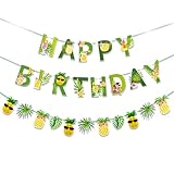 SUNBEAUTY Fruit Party Decorations Happy Birthday Pineapple Element Banner for Summer Tropical Hawaiian Aloha Parties - Colorful, Vibrant, Durable, Fun and Easy to Hang | Pre-Strung