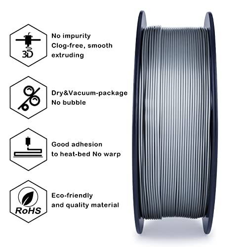 Image of ZIRO PLA Metal Filament 1.75mm,3D Printer Filament PLA PRO Metal Silver 1.75 1KG(2.2lbs), Dimensional Accuracy + /- 0.03mm，Silver