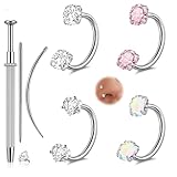ONESING Anillos de nariz de herradura de 18 g para mujer, acero inoxidable con doble gema, aros de nariz plateado/dorado, cartílago, hélice, tragus, herradura, joyería de nariz, joyería hipoalergénica