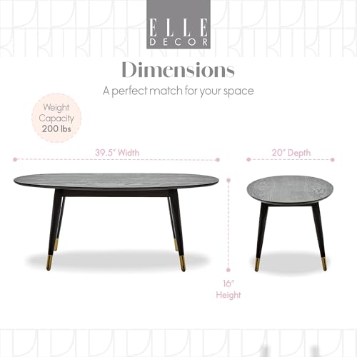 Elle Decor Clemintine Mid-Century Modern Living Room Furniture Collection, Oval Coffee Table, French Black