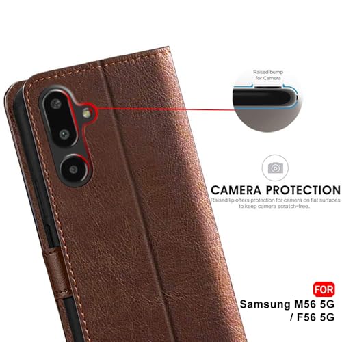 Image of TheGiftKart Flip Back Cover Case for Samsung Galaxy M56 5G / F56 5G | Dual-Color Leather Finish | Inbuilt Stand & Pockets | Wallet Style Flip Back Cover Case (Faux Leather, Brown & Coffee)